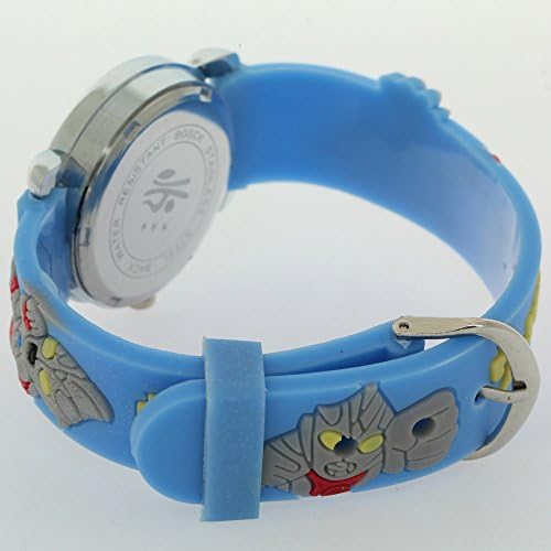 Timermall Ultraman Children 3D Cartoon Blue Rubber Watchband Round Dial Analogue Quartz Watches