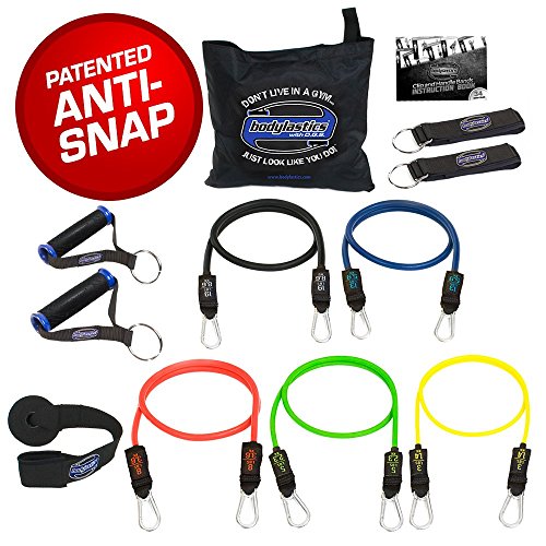 Bodylastics 12 pcs Snap Guard Resistance Bands Set with 5 Stackable anti-snap exercise tubes