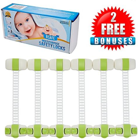 Baby Locks by Bsafe - Easy to install Child Safety Locks For Childproofing Cabinets, Drawers, Refrigerators and Toilets Seats - Free Bonus (Green)