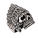 PAURO Cool Feather Dayak Indian Headdress Punk Skull Stainless Steel Mens Ring