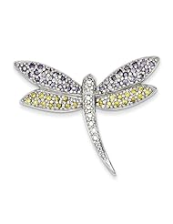 Sterling Silver Yellow & Clear CZ Dragonfly Pin.