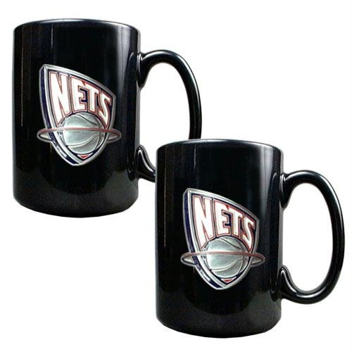 New Jersey Nets 2-Piece Black Ceramic Mug Set  (Primary Logo)