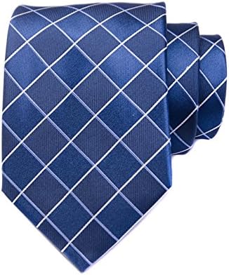 Weltie Men's 100% Silk Grid Woven Neat Tie With Soft Wool Lining For Every Occasion-Dark Blue
