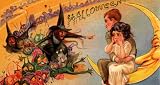 WITCH GIRL FATHER MOON HALLOWEEN LARGE VINTAGE POSTER REPRO