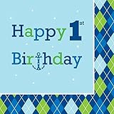 Creative Converting Ocean Preppy Boy Happy 1St Birthday Luncheon Napkins, 16-Count