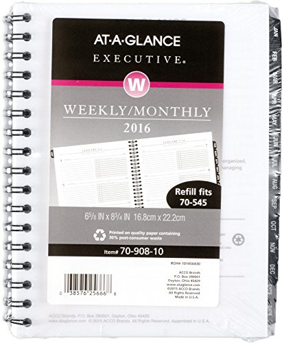 AT-A-GLANCE Weekly / Monthly Appointment Book 2016 Refill for 70-545, Executive, 6-5/8 x 8-3/4 Inches (70-908-10)