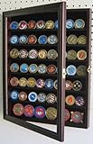 56 Military Challenge Coin Display Case Cabinet Rack Holder, with door - Mahogany Finish (COIN56-MA