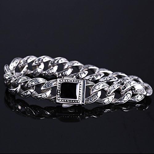 MyTime Jew Retro Rose Lines Brand Bracelet For Man Black Onyx Inset Stainless Steel Men's Bracelets Friendship Chain Link Arm Wide Bracelet