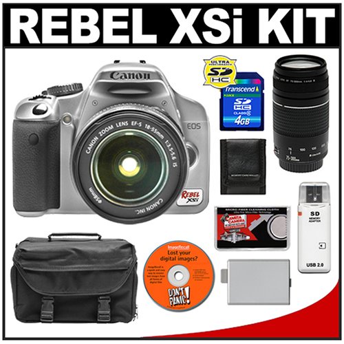 Canon EOS Digital Rebel XSi 12.2-Megapixel SLR Camera & Canon EFS 18-55mm f/3.5-5.6 IS Zoom Lens + Canon EF 75-300mm f/4-5.6 III Zoom Lens + 4GB SD Memory Card + LP-E5 Battery + Case + Cameta Bonus Accessory Kit