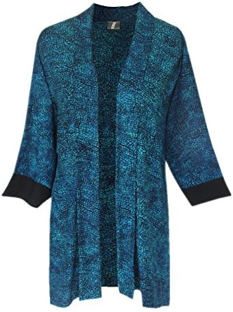 Plus Size Tunic Cardigan | Women's Handmade Boho Jacket, One Size Plus (1x-3x) (One Size Plus, Cyan-Teal-Aquamarine)