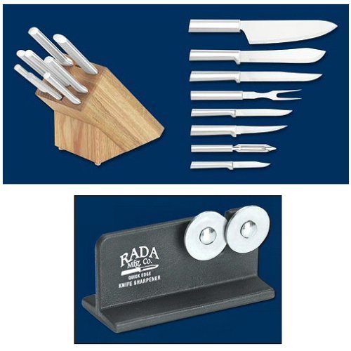 Rada Cutlery Knife Block Set with Knife Sharpener, Colossal Oak Block Gift Set, Solid Cast... by Chopping Blocks