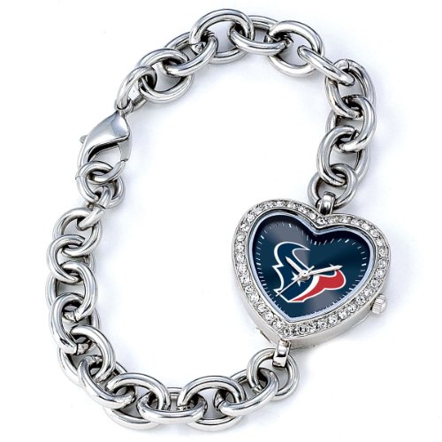 Houston Texans NFL Silver Rhinestone Ladies Heart Watch