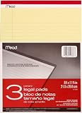Mead Canary Legal Pads, 8.5 X 11.75 Inches, 3 Pack, 50 Sheets (59386)