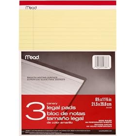 Mead Canary Legal Pads, 8.5 X 11.75 Inches, 3 Pack, 50 Sheets (59386)