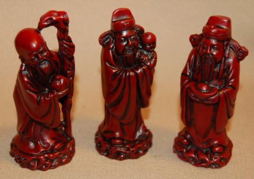 5" Chinese Red Resin Wisemen Figurine Sculpture - Set of 3