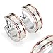 Men's Stainless Steel Two Tone Hoop Huggie Earrings with Coffee IP Edges 10mm