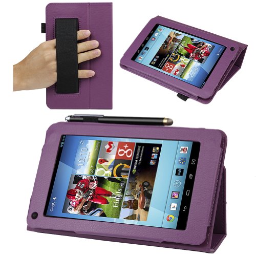 Evecase SlimBook Leather HandStrap Folio Stand Case Cover for Hisense Sero 7 LT (Lite) - 7'' Android Tablet - Purple