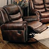 Rocker Recliner Sofa Chair Nail Head Trim Brown Leather Like Fabric