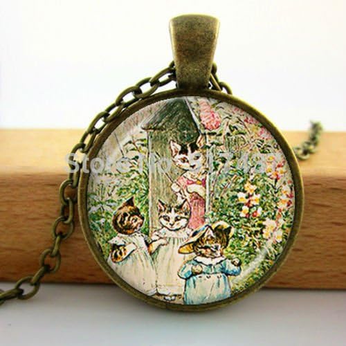Pretty Lee Girls Glass Cabochon Necklace Cat Glass Necklace Cat Jewelry Kitty Picture Collage Art Glass Necklacependant