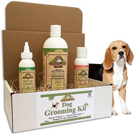 Grooming Kit for Dogs by Makondo Pets-Natural Deshedding/Deodorizing Shampoo-Ear Cleaner-Paw &amp; Nose Cream-Antibacterial/Antifungal/Great Dog Lovers Gift-Veterinarian Formulated- ShortCoat