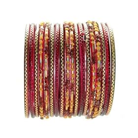 Beachcombers! Ethnic Glass Indian Wedding Bridal Bollywood Bangles Belly Dance Bracelets Set Gold...
