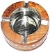 Wooden Round Big Ash Tray Cendrier Handcrafted Brass Carvings All Around Top Flat