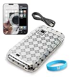 White Checkered Pattern TPU Skin Case for Samsung Galaxy Fascinate SCH- i500 + Mirror Screen Protector + Rapid USB Data Cable + Blue Wisdom * Courage Wristband
