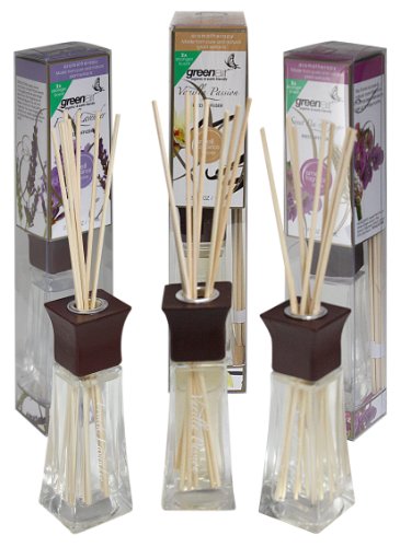 Greenair All Natural Earth Friendly Reed Diffuser Set of 3, Sweet Pea & Ginger, Mandarin Leaf, and French Lavender, 2.2-Ounce Containers
