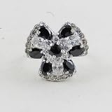 Black and Silver 3 Petal Sterling Silver Ring Size 8