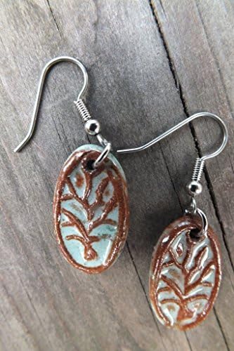 Stoneware Tree Earring, Brown Clay, Light Green Glaze