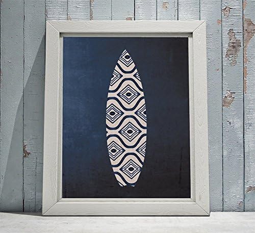Coastal Indigo Single Surfboard Shibori inspired Print Navy Background wall art 8x10, 11x14, and matted options