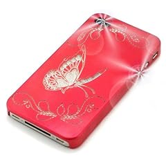 Hartschale "Butterfly Effect" rot & Innovative kristallklare Displayschutzfolie "Ice" f�r iPhone 4S. Folie / Etui / Schale / H�lle, einmalig gl�nzend, f�r Handys.