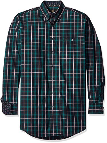 Wrangler Men's Big and Tall George Strait Black/Emerald One Pocket Long Sleeve Shirt