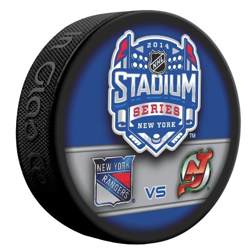 2014 NHL Stadium Series New York Dueling Souvenir Game Puck - Rangers vs. New Jersey Devils