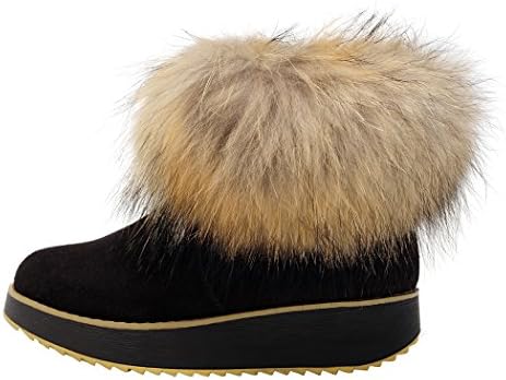 MILANAO Black Friday Women Winter Leather wedge Thick Soles Sponge Fox fur Short Snow Boot(8 B(M)US,black)