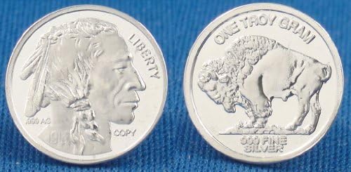 (3) 1 Gram .999 Pure Fine Solid Silver Eagle Buffalo Liberty Nickel Five Cent Design Bullion Ingot Coin
