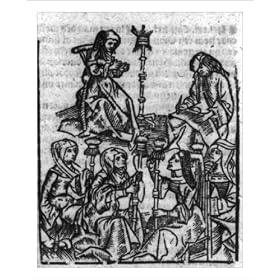 Historic Print (L): [6 women who meet daily to spin and discuss family life and current events]