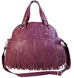 Ladies Purple Tassle Fringe Stud Shoulder Handbag