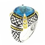 2-tone Designer-Inspired Ring w/Blue & White CZs