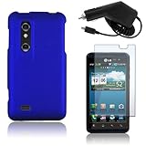 LG Thrill 4G P925 / Optimus 3D P920 - Blue Rubberized Hard Plastic Case + C ....