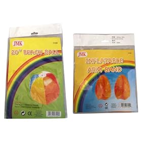 JMK Inflatable Arm Bands & 20-Inch Mulit-Color Beach Ball by