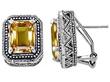 3.00 cts 925 Sterling Silver 14K White Gold Plated Genuine Emerald Cut Citrine Earrings