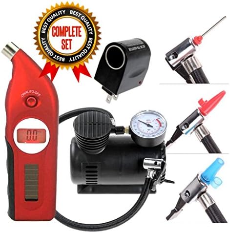 Solar Digital Tire Gauge Set With Portable Tire Inflator 12V 300 PSI and Free AC/DC Converter Plug