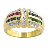 0.5 Cttw Multi-Gemstone & 0.10 Ct Diamond 14 Karat Yellow Gold Ring Size 7