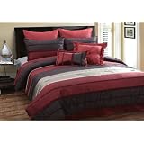 12PC ELEGANT STRIPED COMFORTER SET W  MATCHING DECORATIVE PILLOWS, KING, RED by 