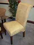 2 NEW khaki microfiber parson dining side chairs W/ cherry legs