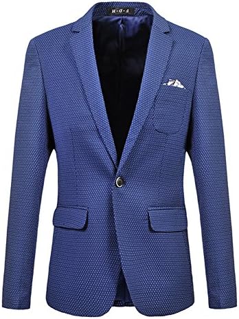 HZMK Men's Solid Blue 1 Button Center Vent Blazer Jacket US Size 44(Label Asian Size 6XL) Blue