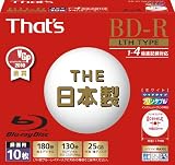 太陽誘電製 That's BD-Rビデオ用 4倍速LTH TYPE対応180分25GB ハードコート仕様 ワイドプリンタブル 5mmPケース10枚入 BR-V25WWY10SCの画像