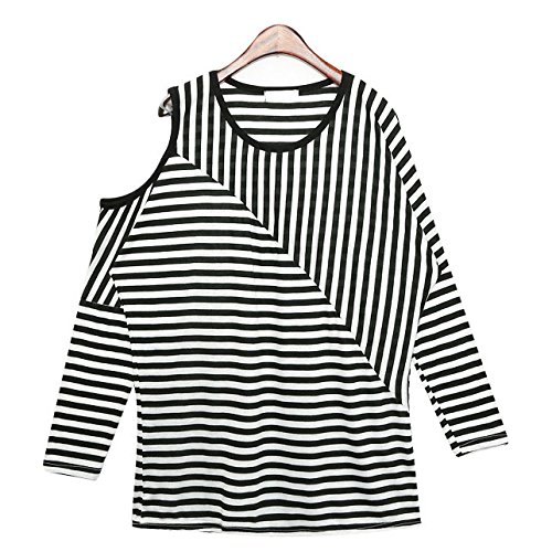 REDOPIN（レッドオピン） ハーフオープンショルダーボーダーTシャツ／ブラック