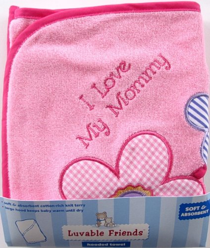 I Love Applique Hooded Towel, Pink I Love Applique Hooded Towel, Pink